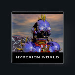 Bóton Quadrado 5.08cm TITAN CYBORG PORTRAIT Blue Science Fiction,Scifi<br><div class="desc">Titan cyborg da Hyperion World com sua vibrante carapaça metálica cromática refletiva em um ambiente surreal,  céu azul e nuvens,  quadro de animação do filme 3D Hyperion World.Imagem artística,  colorida e brilhante de ficção científica em cores azuis,  cor-de-rosa,  amarela,  castanho.Baldesign3d c</div>