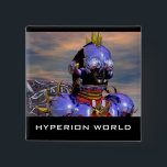 Bóton Quadrado 5.08cm TITAN CYBORG PORTRAIT Blue Science Fiction,Scifi<br><div class="desc">Titan cyborg da Hyperion World com sua vibrante carapaça metálica cromática refletiva em um ambiente surreal,  céu azul e nuvens,  quadro de animação do filme 3D Hyperion World.Imagem artística,  colorida e brilhante de ficção científica em cores azuis,  cor-de-rosa,  amarela,  castanho.Baldesign3d c</div>