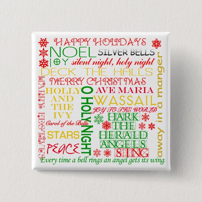 Bóton Quadrado 5.08cm Títulos da canção de natal do Natal no camiseta, (Frente)