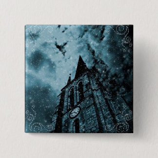 Bóton Quadrado 5.08cm Torre de relógio azul gótica