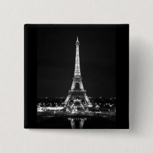 Bóton Quadrado 5.08cm Torre Eiffel à noite - B/W