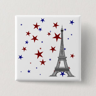 Bóton Quadrado 5.08cm Torre Eiffel com estrelas
