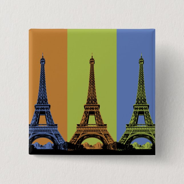 Bóton Quadrado 5.08cm Torre Eiffel em Tríptico de Paris (Frente)