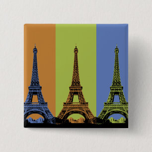 Bóton Quadrado 5.08cm Torre Eiffel no Triptych de Paris