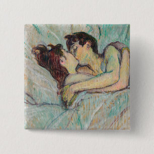 Bóton Quadrado 5.08cm Toulouse-Lautrec - Na Cama, O Beijo