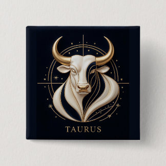 Bóton Quadrado 5.08cm ♉ Touro Elegante Zodíaco Touro Dourado Astrologia