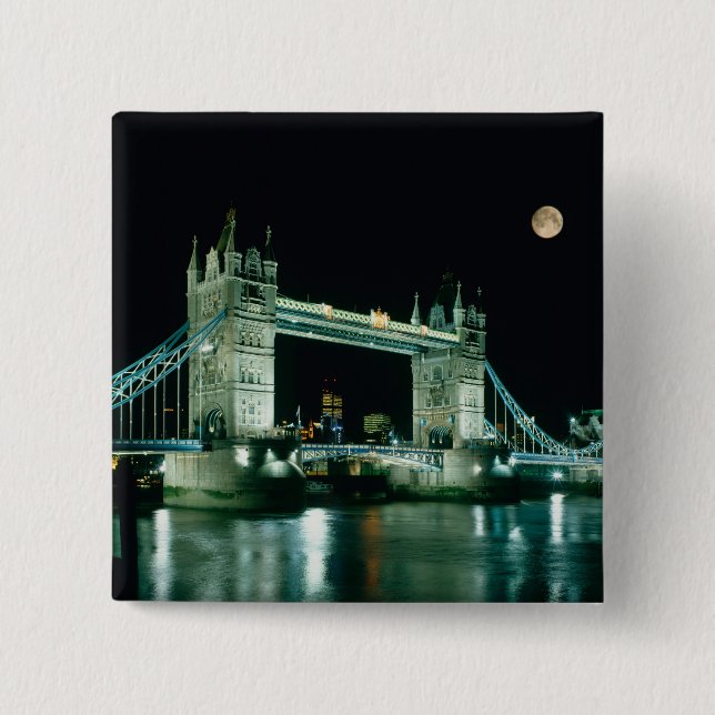 Bóton Quadrado 5.08cm Tower Bridge à Noite, Londres, Inglaterra (Frente)