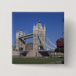 Bóton Quadrado 5.08cm Tower Bridge, Rio Tâmisa, Londres, Inglaterra