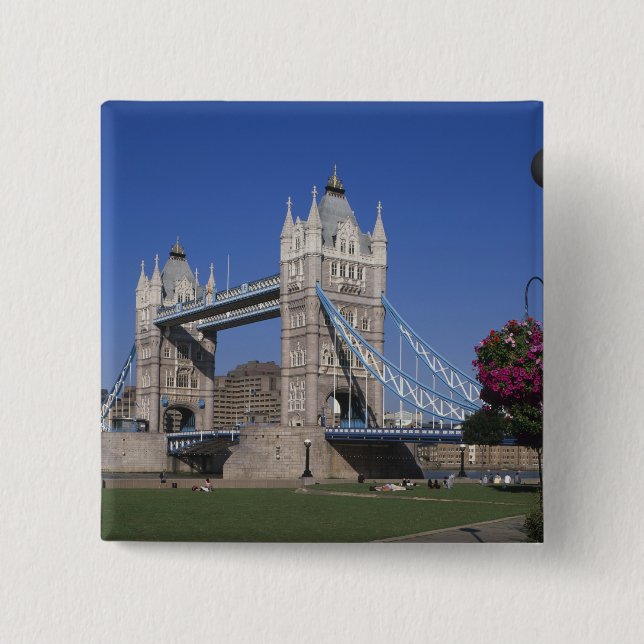 Bóton Quadrado 5.08cm Tower Bridge, Rio Tâmisa, Londres, Inglaterra (Frente)
