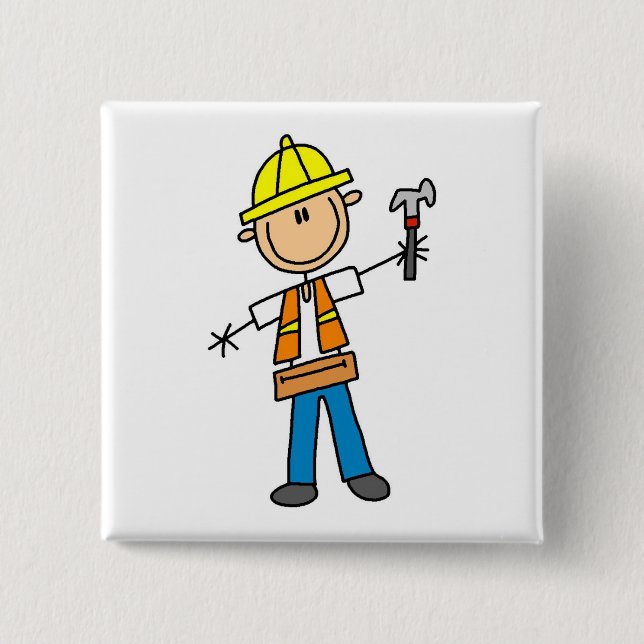Bóton Quadrado 5.08cm Trabalhador da construção com martelo (Frente)