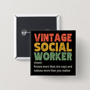 Bóton Quadrado 5.08cm Trabalhador Social Vintage Colega Funny Social Tra