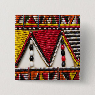 Bóton Quadrado 5.08cm Trabalho de Contas Tribal Maasai