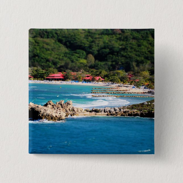 Bóton Quadrado 5.08cm Tranquil Island Paradise Labadee Haiti (Frente)