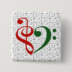 Bóton Quadrado 5.08cm Treble Clef Bass Clef Clef Heart Music Lover Natal