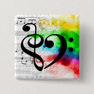 Bóton Quadrado 5.08cm Treble Clef Bass Clef Heart Vintage Sheet Music