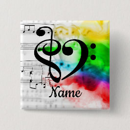 Bóton Quadrado 5.08cm Treble Clef Bass Clef Music Heart Personalizado
