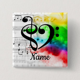 Bóton Quadrado 5.08cm Treble Clef Bass Clef Music Heart Personalizado