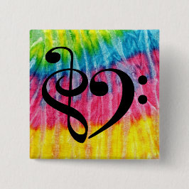 Bóton Quadrado 5.08cm Treble Clef Bass Clef Music Heart Rainbow Tie-Dye