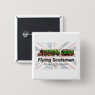 Bóton Quadrado 5.08cm Trem a vapor Flying Scotsman locomotiva inglesa