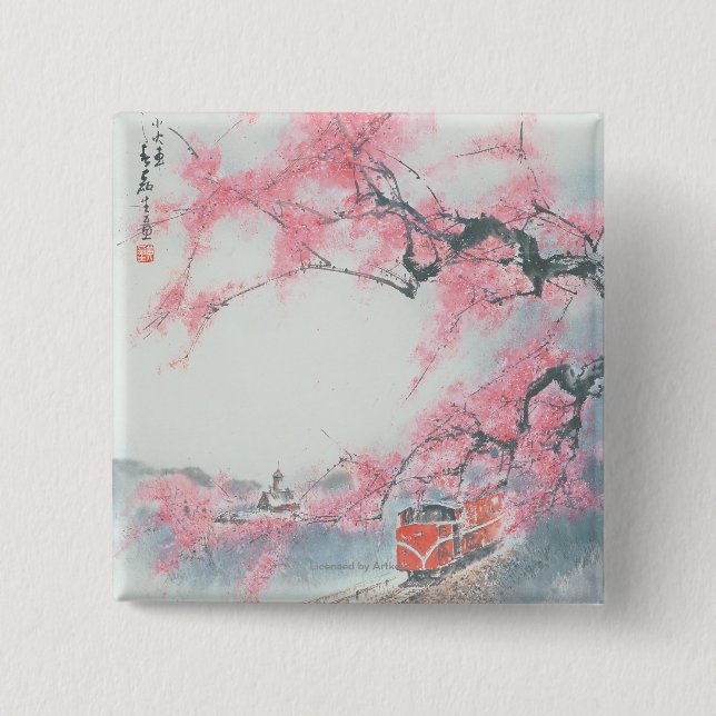 Bóton Quadrado 5.08cm trem Estreito-cercado em Mt. Ali (Frente)