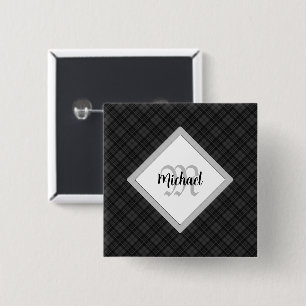 Bóton Quadrado 5.08cm Trendy Black White Tartan Personalize Monograma