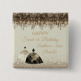 Bóton Quadrado 5.08cm Trendy Dourado Ball Gown Doce 16 Botas de Aniversá