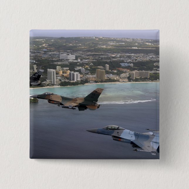 Bóton Quadrado 5.08cm Três F-16 Falcões de Luta voam em formação (Frente)