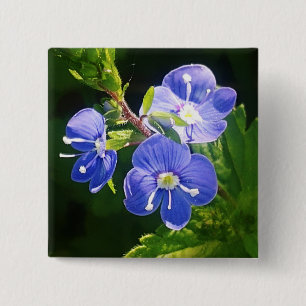 Bóton Quadrado 5.08cm Três Flores Azuis