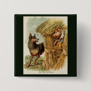 Bóton Quadrado 5.08cm Três Pequenos Porcos Grande Lobo Mau, Vintage Fair