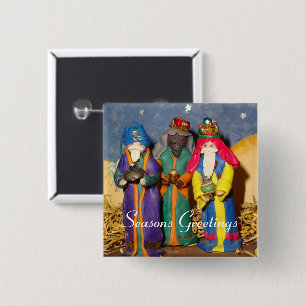 Bóton Quadrado 5.08cm Três reis com presentes para o bebê Jesus Natal