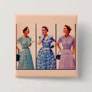 Bóton Quadrado 5.08cm três vestidos de 1953 - roupa de vintage