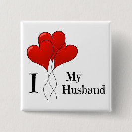 Bóton Quadrado 5.08cm Trio de Balões de Coração Vermelho Eu Amo Meu Mari