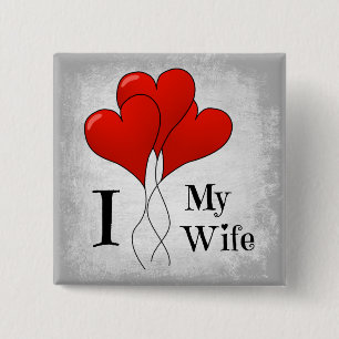 Bóton Quadrado 5.08cm Trio de Balões do Coração Vermelho Eu Amo Minha Es