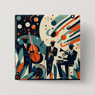 Bóton Quadrado 5.08cm Trio do Jazz da Era Moderno de Meados do Século