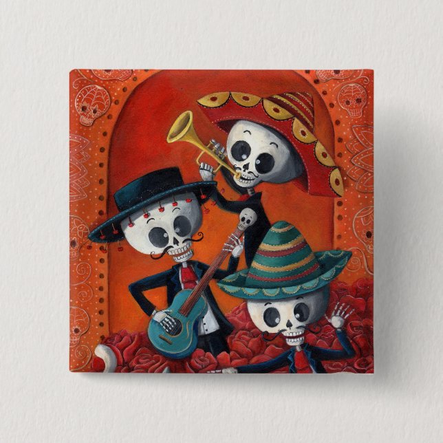 Bóton Quadrado 5.08cm Trio do Mariachi de Diâmetro de Los Muertos (Frente)