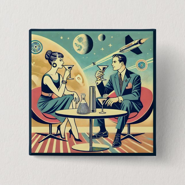 Bóton Quadrado 5.08cm Tripulação de Voo de Posteres de viagens Espaciais (Frente)