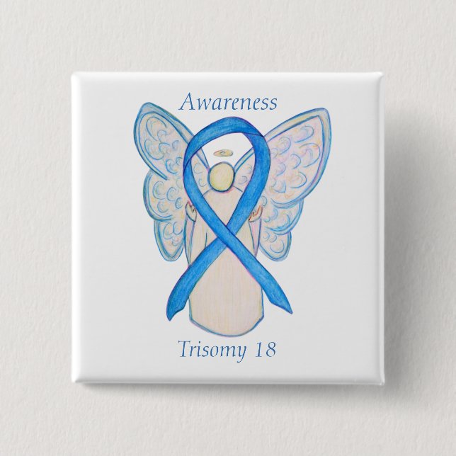 Bóton Quadrado 5.08cm Trisomy 18 Awarness Angel Ribbon Art Pin (Frente)