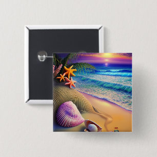 Bóton Quadrado 5.08cm Tropical Fantasy Beach Sunset