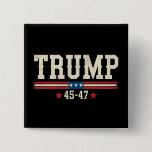 Bóton Quadrado 5.08cm Trump 45 47 Bandeira EUA Americana Retro Vintage