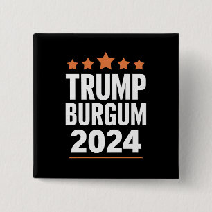 Bóton Quadrado 5.08cm Trump Burgum para Presidente 2024 Eleição EUA