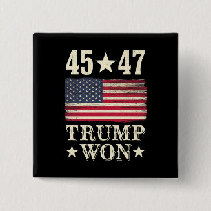 Bóton Quadrado 5.08cm Trump Ganhou 2024 45 47º Presidente Bandeira Dos E