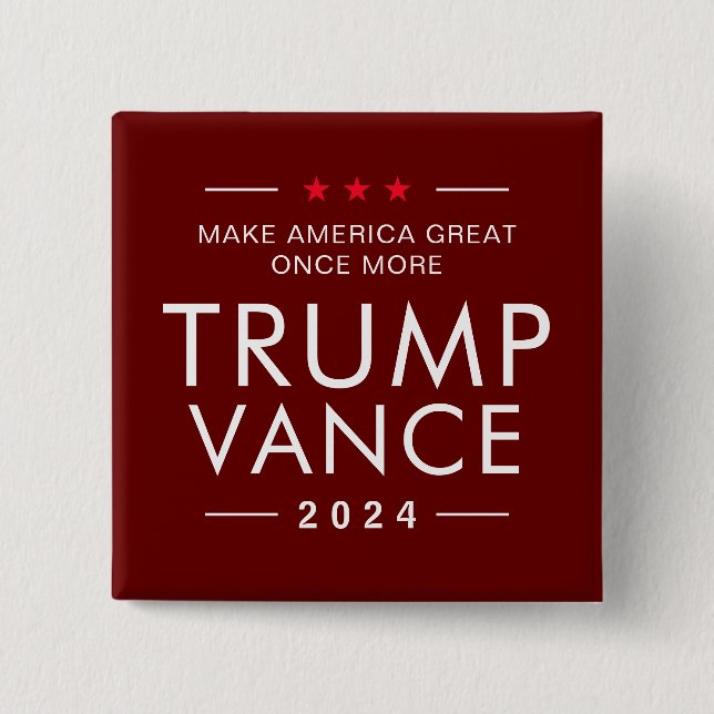 Bóton Quadrado 5.08cm Trump Vance 2024 Campanha Presidencial Política (Frente)