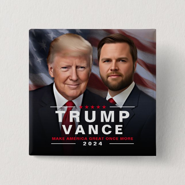 Bóton Quadrado 5.08cm Trump Vance 2024 Presidente VP Campanha (Frente)