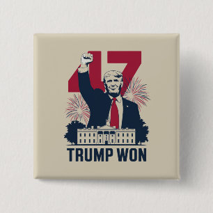 Bóton Quadrado 5.08cm Trump Venceu Novamente Eleição 2024 Presidente 47º