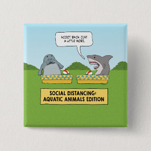 Bóton Quadrado 5.08cm Tubarão Engraçado e Manatee Social Distancing