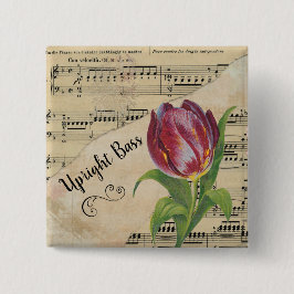 Bóton Quadrado 5.08cm Tulip Vintage Sheet Music em Bass Elegante