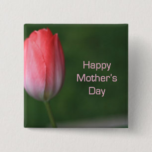 Bóton Quadrado 5.08cm tulipa vermelha, dia de as mães feliz