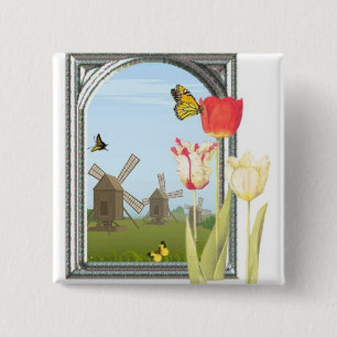 Bóton Quadrado 5.08cm Tulipas de Amsterdão