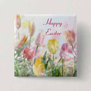 Bóton Quadrado 5.08cm Tulipas de Páscoa de Pastel