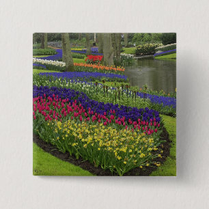 Bóton Quadrado 5.08cm Tulipas, Jacintos de Uva e narcisos,